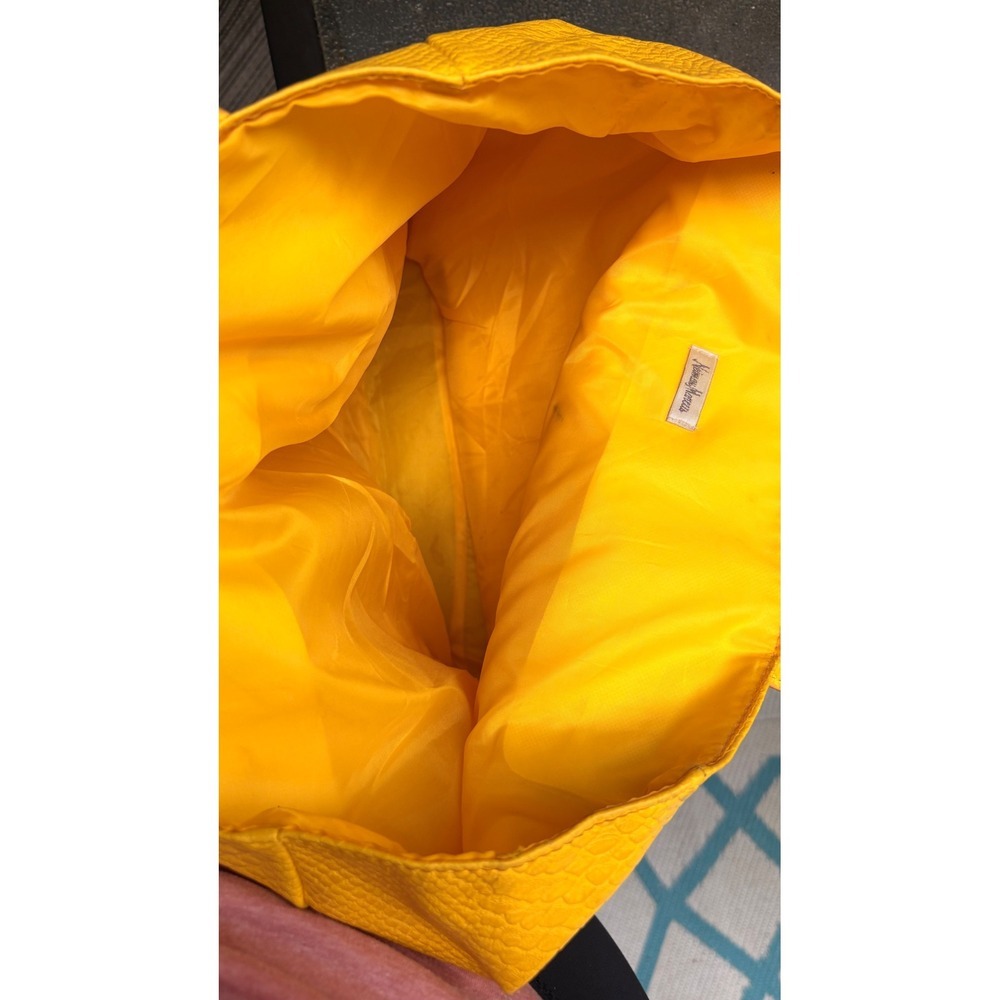 Neiman Marcus Yellow Snakeskin Embossed Faux Leather Tote Bag Front Zip Pockets - Picture 8 of 9